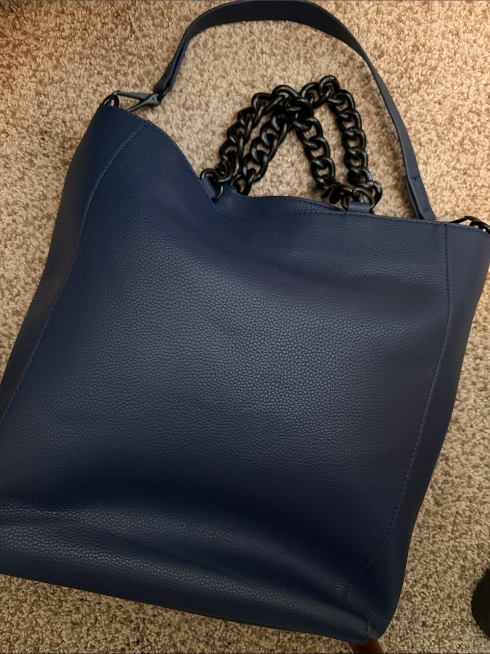 Deux Lux leather tote bag with navy chain handles or navy leather strap